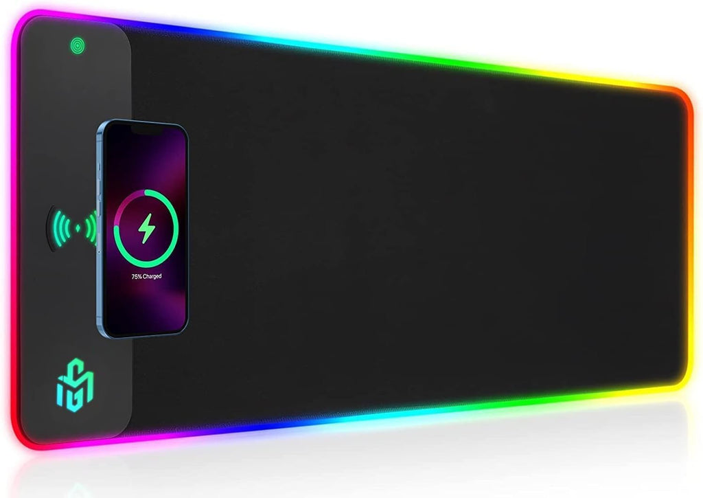 GIM Wireless Charging RGB Gaming Mouse Pad 15W, LED Mouse Mat 800x300x4MM, 10 Light Modes Extra Large Mousepad Non-Slip Rubber Base Computer Keyboard Mat for Gaming, MacBook, PC, Laptop, Desk - Flex Gamingproduct_type