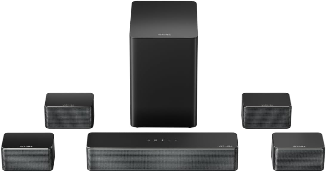ULTIMEA 7.1ch Soundbar with Wireless Subwoofer, Virtual Surround Sound System for TV, App Control, 410W Peak Power, Sound bar for TV, 4 Wired Surround Speakers, Home Theater Sound System Poseidon D70 - Flex Gamingproduct_type