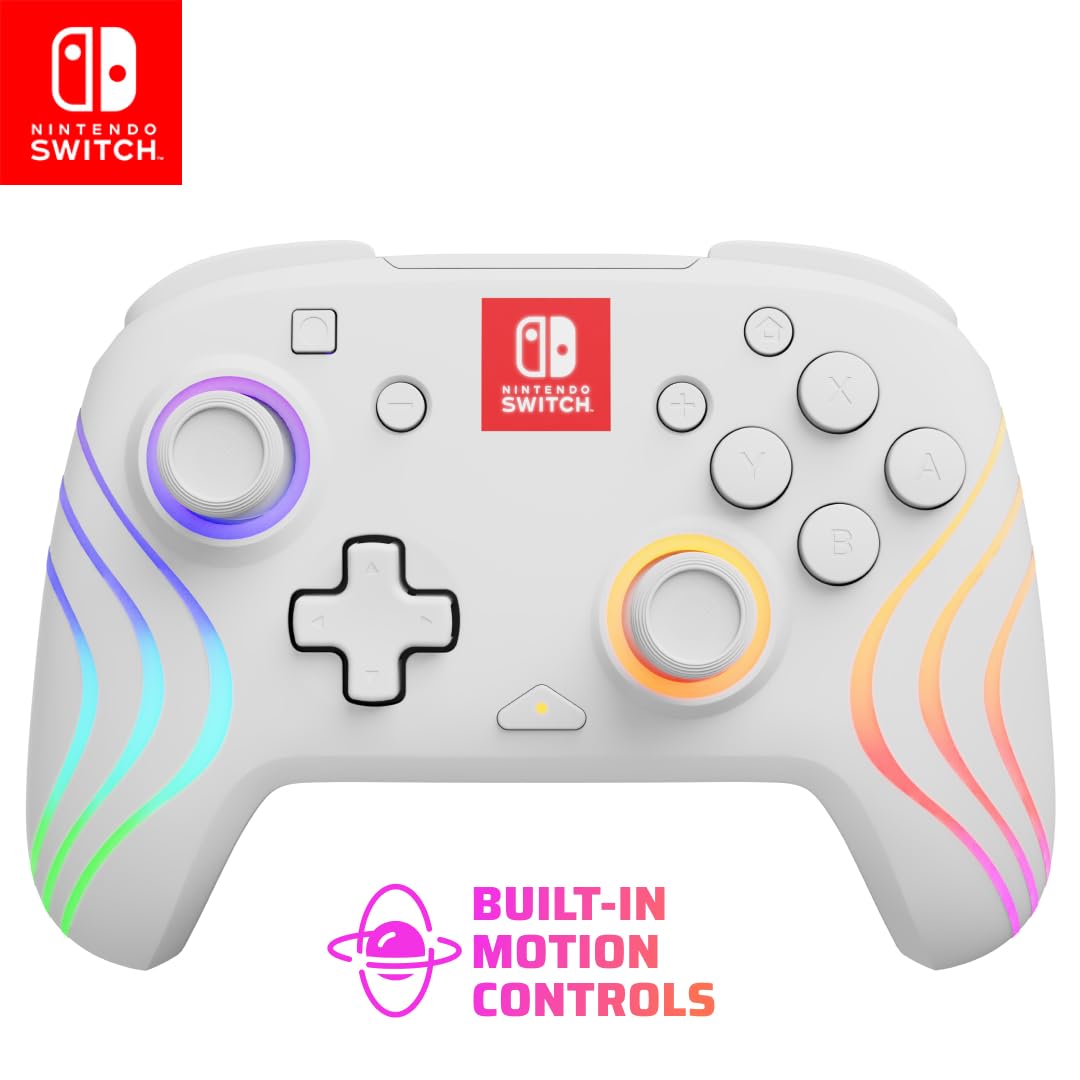 PDP Afterglow Wave Wireless RGB Gaming Controller for Nintendo Switch 2 | Nintendo Switch Lite, OLED, RGB LED Lighting, App Customization, Rechargeable 20-Hr Battery, 2 Mappable Back Buttons, White - Flex Gamingproduct_type