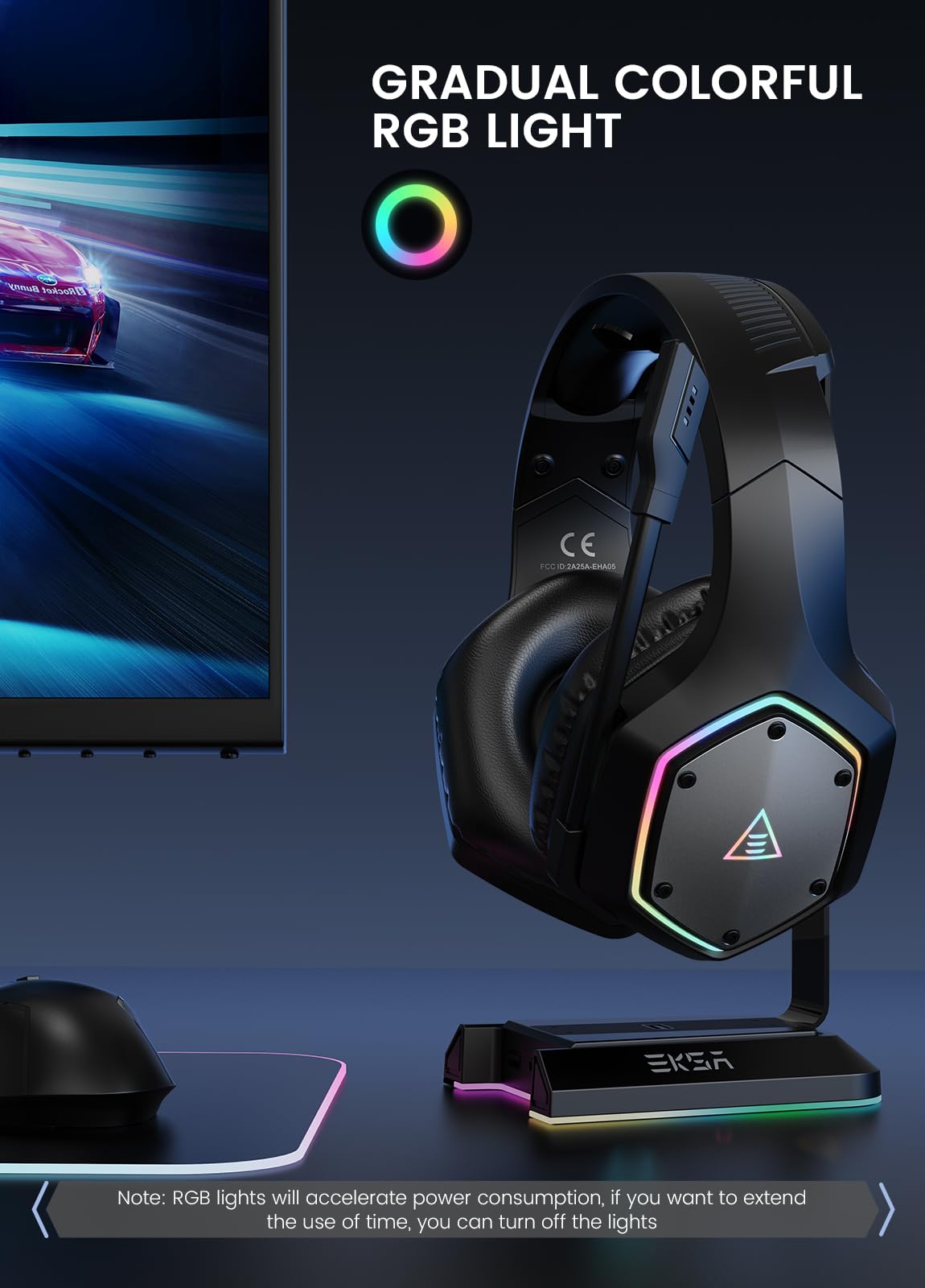 EKSA E1000 USB Gaming Headset for PC, Computer Headphones with Microphone/Mic Noise Cancelling, 7.1 Surround Sound, RGB Light - Wired Headphones for PS4, PS5 Console, Laptop, Call Center - Flex Gamingproduct_type
