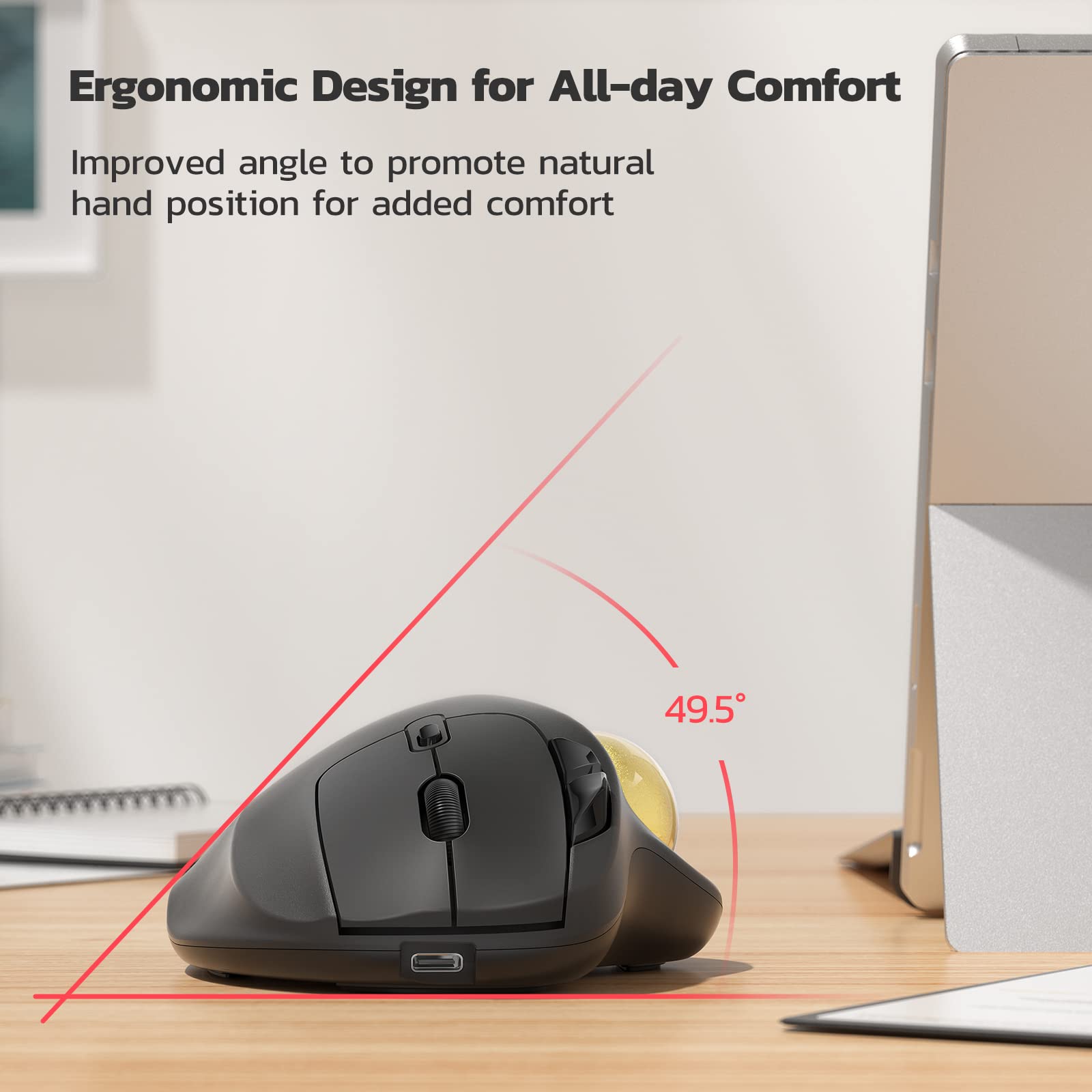 Nulea M501 Wireless Trackball Mouse, Rechargeable Ergonomic, Easy Thumb Control, Precise & Smooth Tracking, 3 Device Connection (Bluetooth or USB Receiver), Compatible for PC, Laptop, Mac, Windows. - Flex Gamingproduct_type