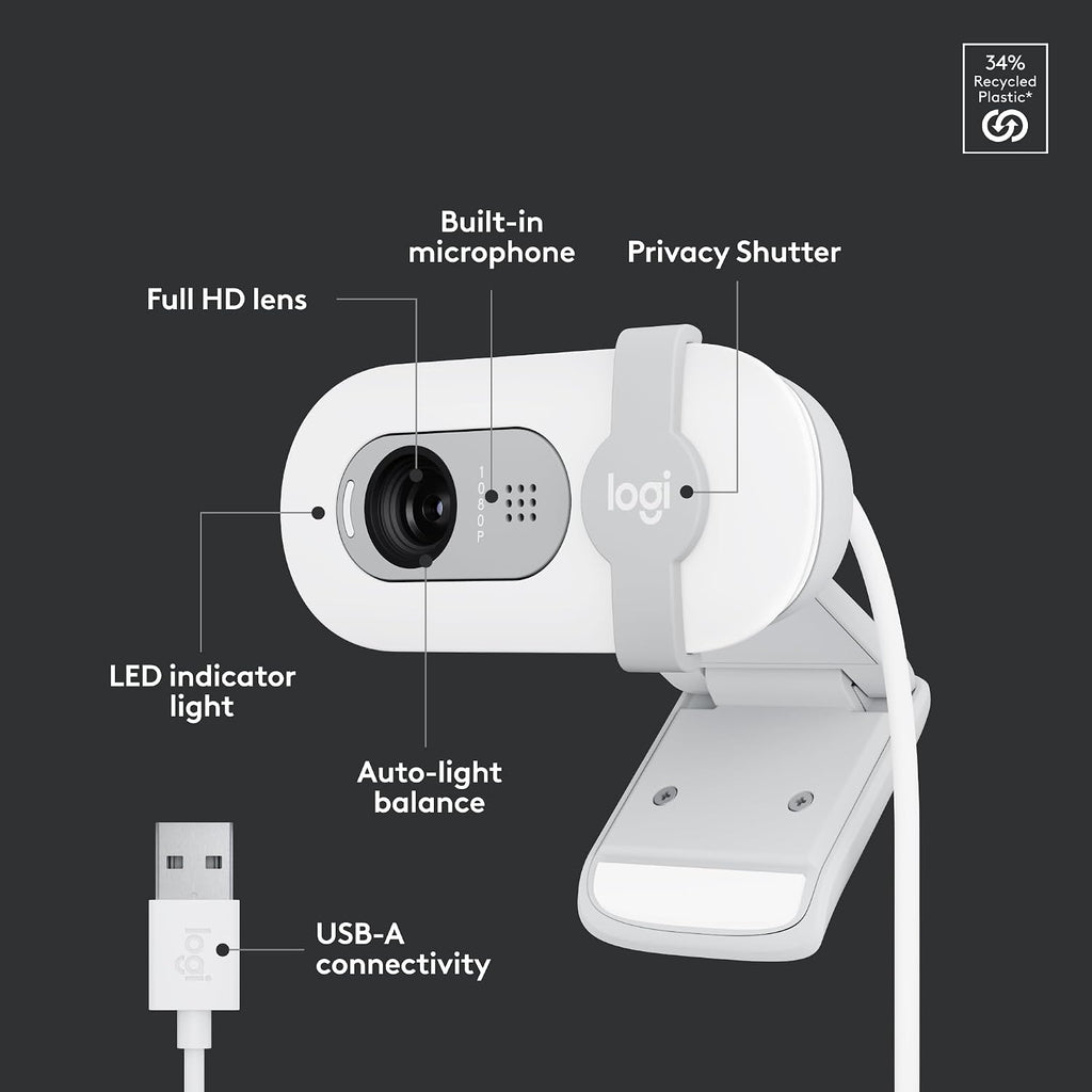 Logitech Brio 101 Full HD 1080p Webcam for Meetings, Streaming, Desktop, Laptop, PC - Built-in Mic, Shutter, Works with Zoom, Microsoft Teams, Nintendo Switch 2’s new GameChat Mode, USB-A,-Black - Flex Gamingproduct_type
