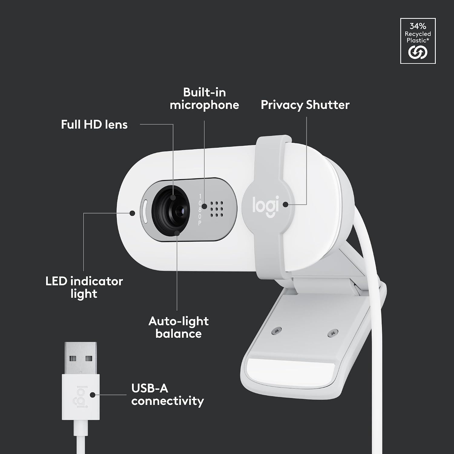 Logitech Brio 101 Full HD 1080p Webcam for Meetings, Streaming, Desktop, Laptop, PC - Built-in Mic, Shutter, Works with Zoom, Microsoft Teams, Nintendo Switch 2’s new GameChat Mode, USB-A,-Black - Flex Gamingproduct_type
