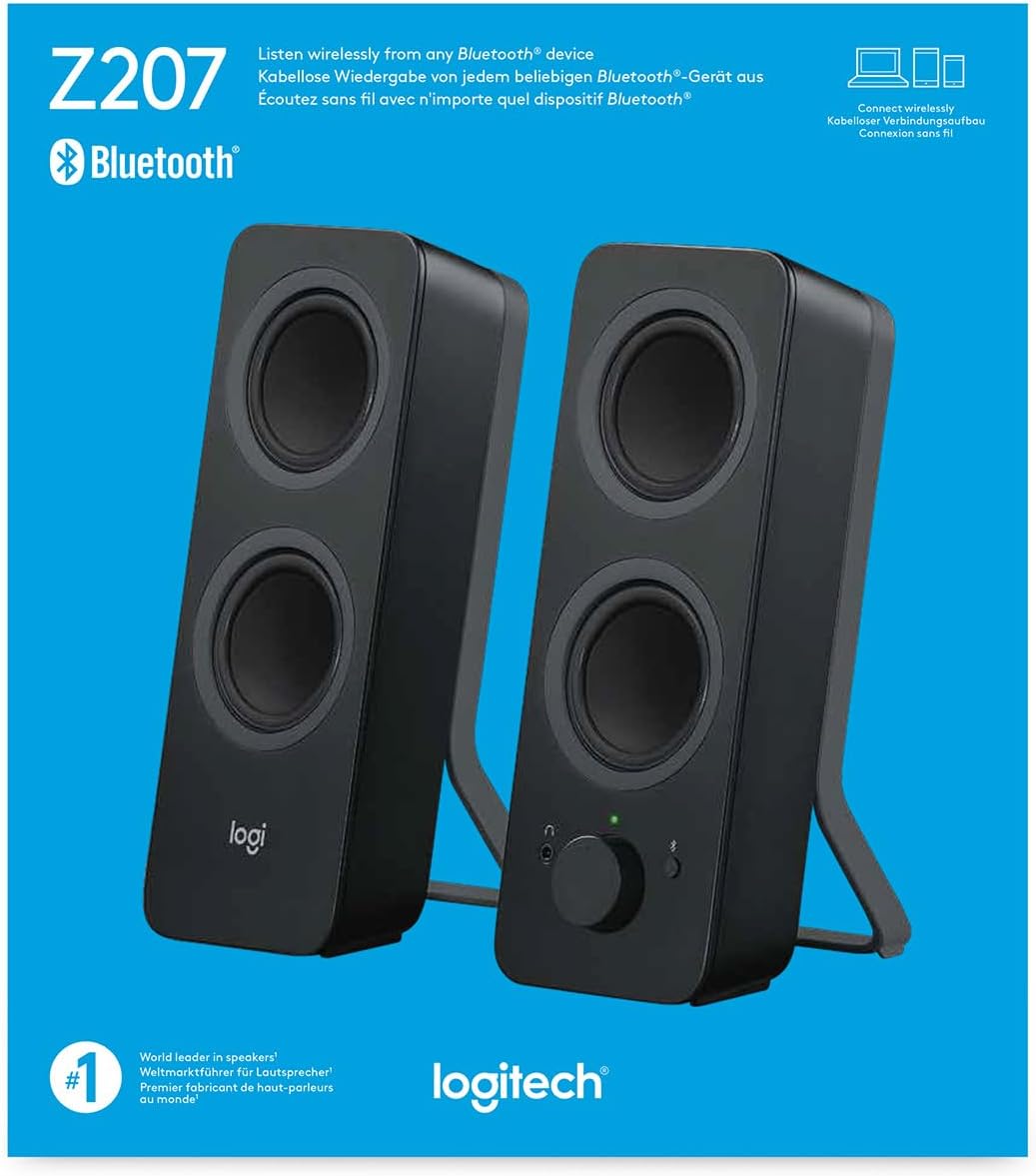 Logitech Z207 2.0 Stereo Computer Speakers with Bluetooth | 10 Watts peak power, active drivers with passive radiators, 3.5 mm input and headphone jack, ideal for PC setups