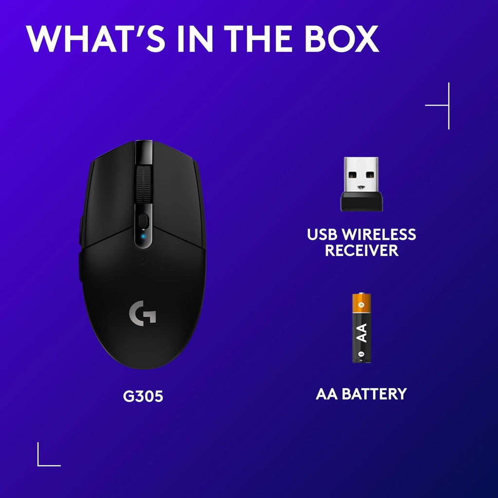 Logitech G305 Lightspeed Wireless Gaming Mouse, Hero Sensor, 12,000 DPI, Lightweight, 6 Programmable Buttons, 250h Battery, On-Board Memory, Compatible with PC, Mac - Black - Flex Gamingproduct_type