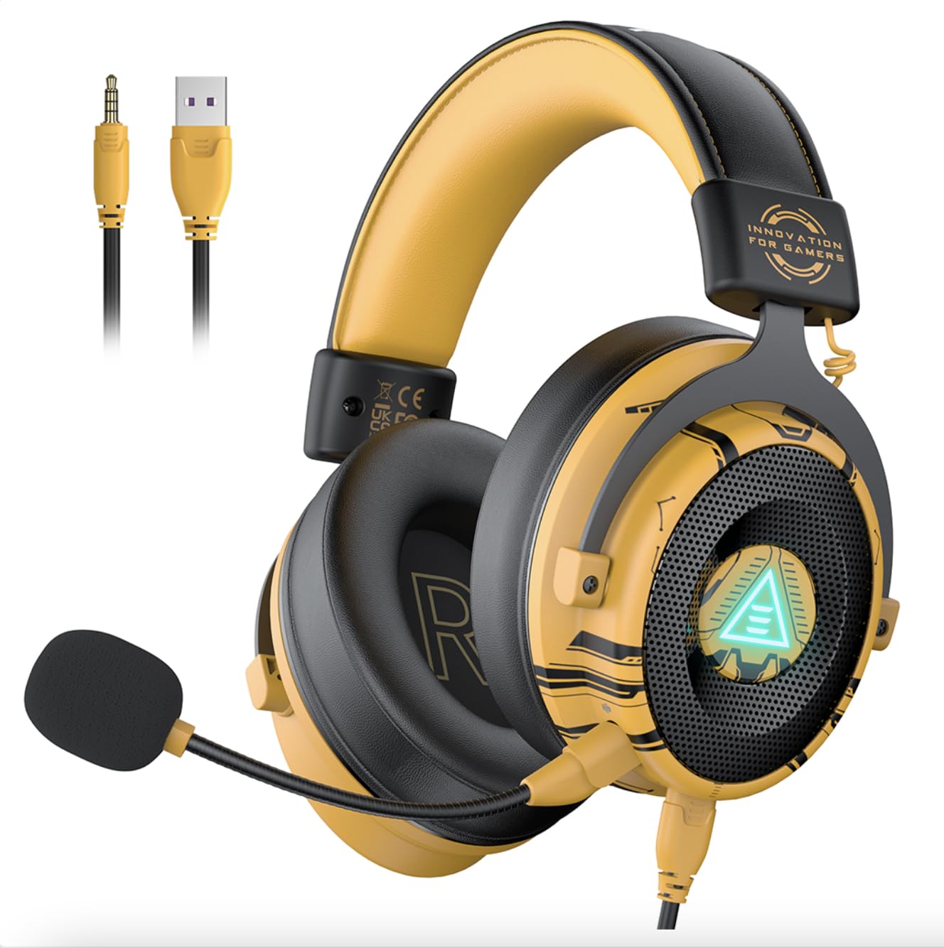 EKSA USB Gaming Headset for PC, Computer Gaming Headphones with Detachable Microphone Noise Cancelling, 7.1 Surround Sound, 50MM Driver, Wired Headset for PS4 PS5, Xbox One, Laptop (Yellow) - Flex Gamingproduct_type