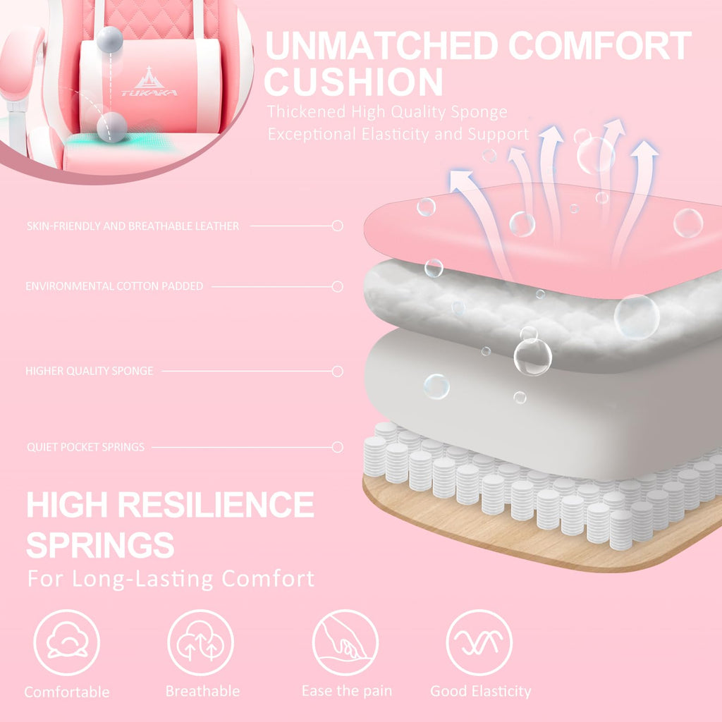 White Gaming Chair,Ergonomic Massage Office Desk Chair with Footrest | Pocket Spring Cushion,Reclining,Thick High Back,Headrest and Lumbar Support,Adjustable Leather Computer Chair Gamer Chair - Flex Gamingproduct_type