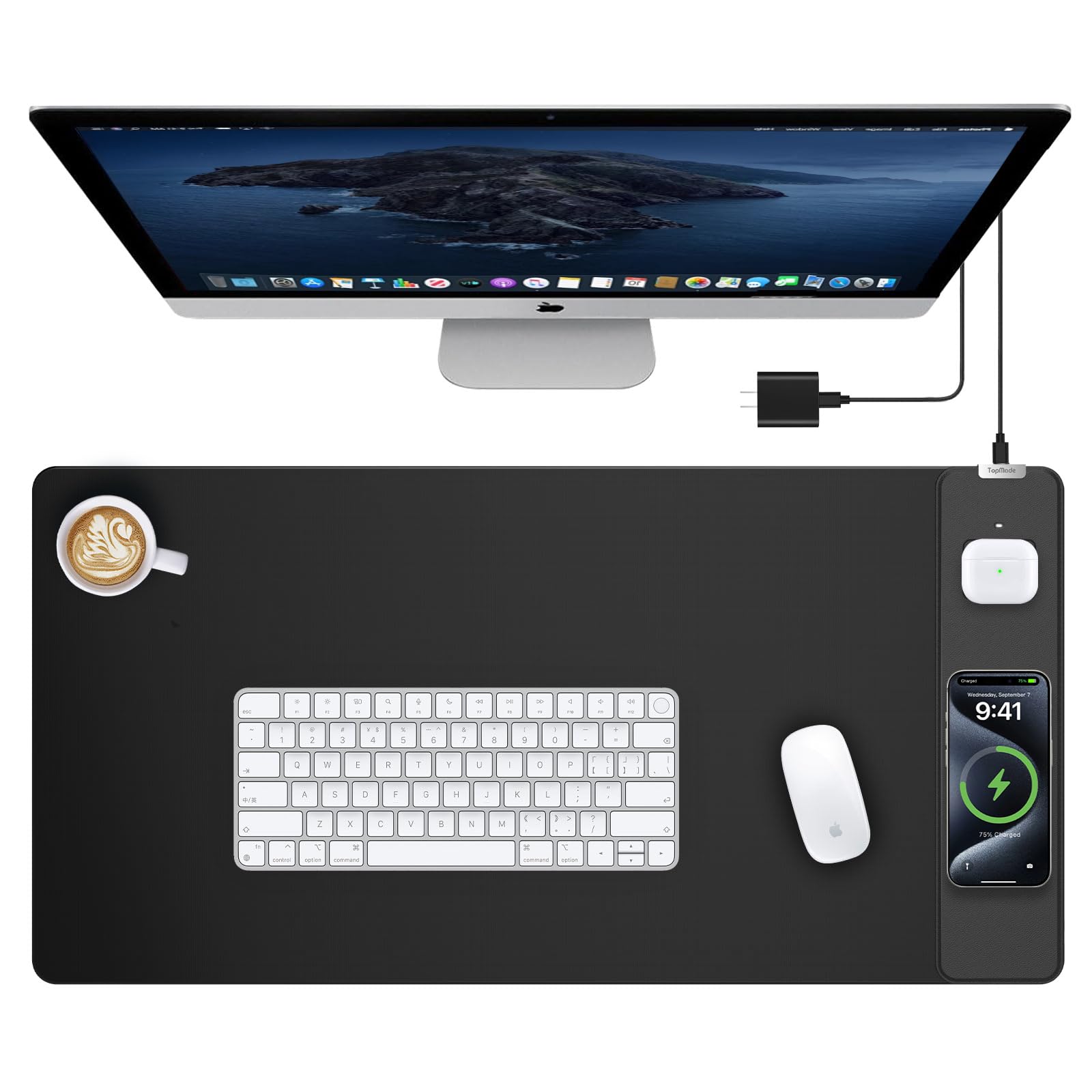 TopMade Wireless Charging RGB Mouse Pad, Waterproof Gaming Desk Mat with 4 Light Modes & 11 RGB Colors, 31.5"x15.75" XXL Large Desk Pad(Includes 20W PD Power Adapter & 6.56ft Woven Cable) - Flex Gamingproduct_type