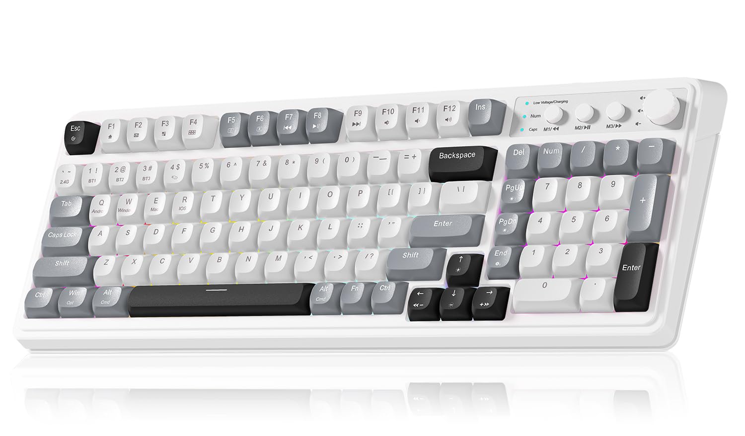 AULA 99 Key Keyboard, Wireless Gaming Keyboard Bluetooth Computer Keyboards Creamy Cute with Number Pad RGB Backlit Tri-Mode BT/2.4GHz/USB-C - Pink - Flex Gamingproduct_type