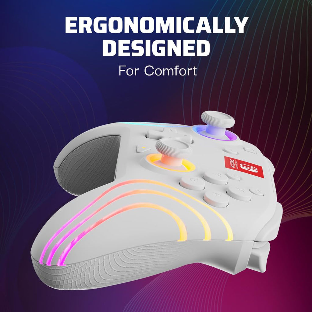 PDP Afterglow Wave Wireless RGB Gaming Controller for Nintendo Switch 2 | Nintendo Switch Lite, OLED, RGB LED Lighting, App Customization, Rechargeable 20-Hr Battery, 2 Mappable Back Buttons, White - Flex Gamingproduct_type