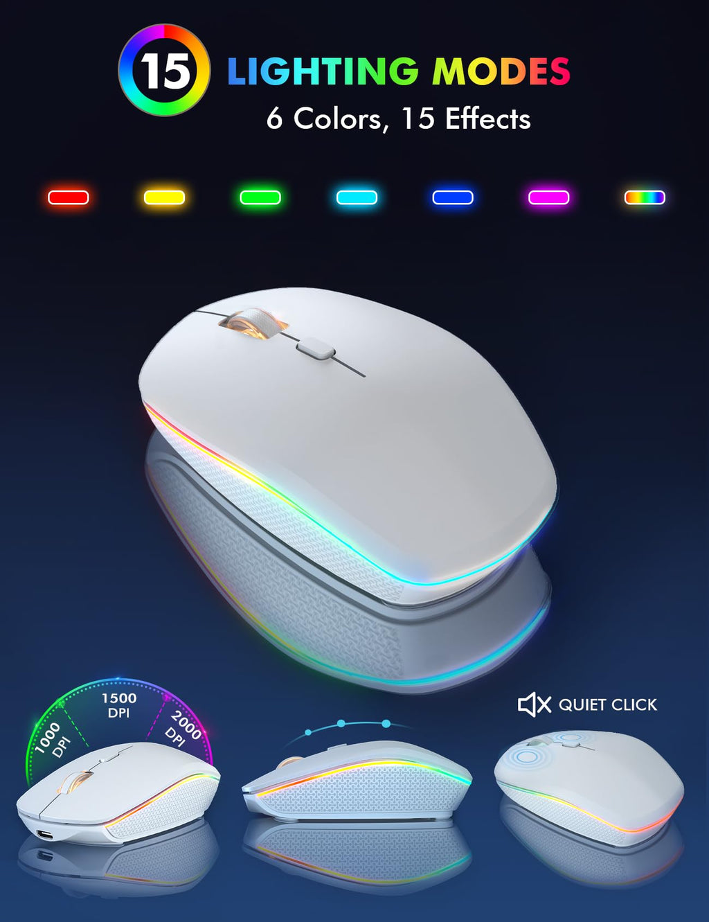 Wireless Keyboard and Mouse Combo, RGB Backlit, Rechargeable & Light Up Letters, Full-Size, Soft Typing, Sleep Mode, 2.4GHz Quiet Keyboard Set for Mac, Windows, Laptop, PC, Trueque KM42Pro (Black) - Flex Gamingproduct_type