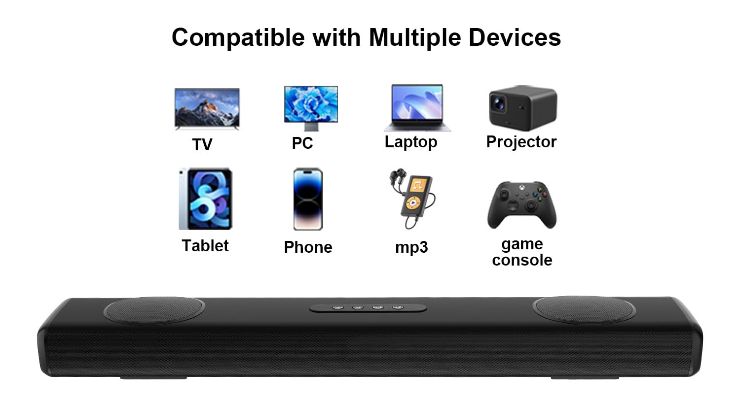 100W Sound Bar for Smart TV, 2.2 ch Soundbar with Bluetooth 5.3/ARC/Opt/AUX Connect, Surround Sound System for TV with 4 Speakers, Home Audio Surround Sound System for TV PC Projector - Flex Gamingproduct_type
