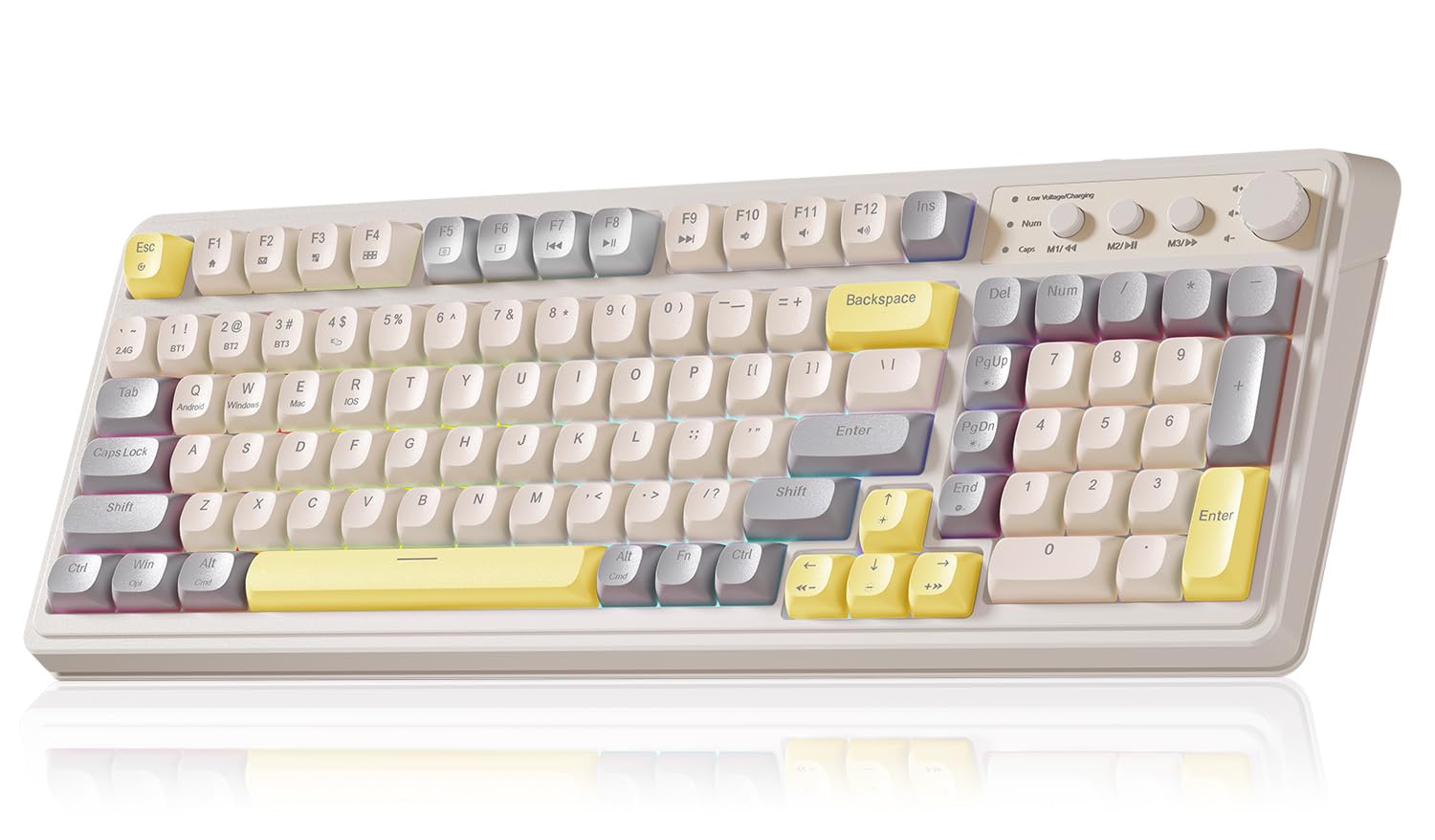 AULA 99 Key Keyboard, Wireless Gaming Keyboard Bluetooth Computer Keyboards Creamy Cute with Number Pad RGB Backlit Tri-Mode BT/2.4GHz/USB-C - Pink - Flex Gamingproduct_type