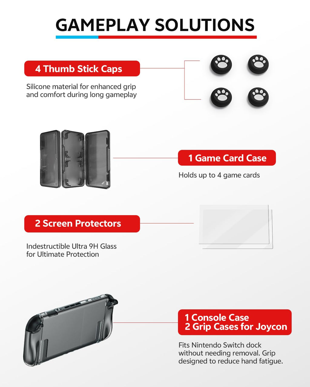 Pro Controllers Accessories Bundle for Nintendo Switch 2 18-in-1: Carrying Case, Screen Protector, Thumb Grip for Joycon, Dockable Console Protective Cover Shell, Steering Wheel, 2025 Switch2 Game Kit - Flex Gamingproduct_type
