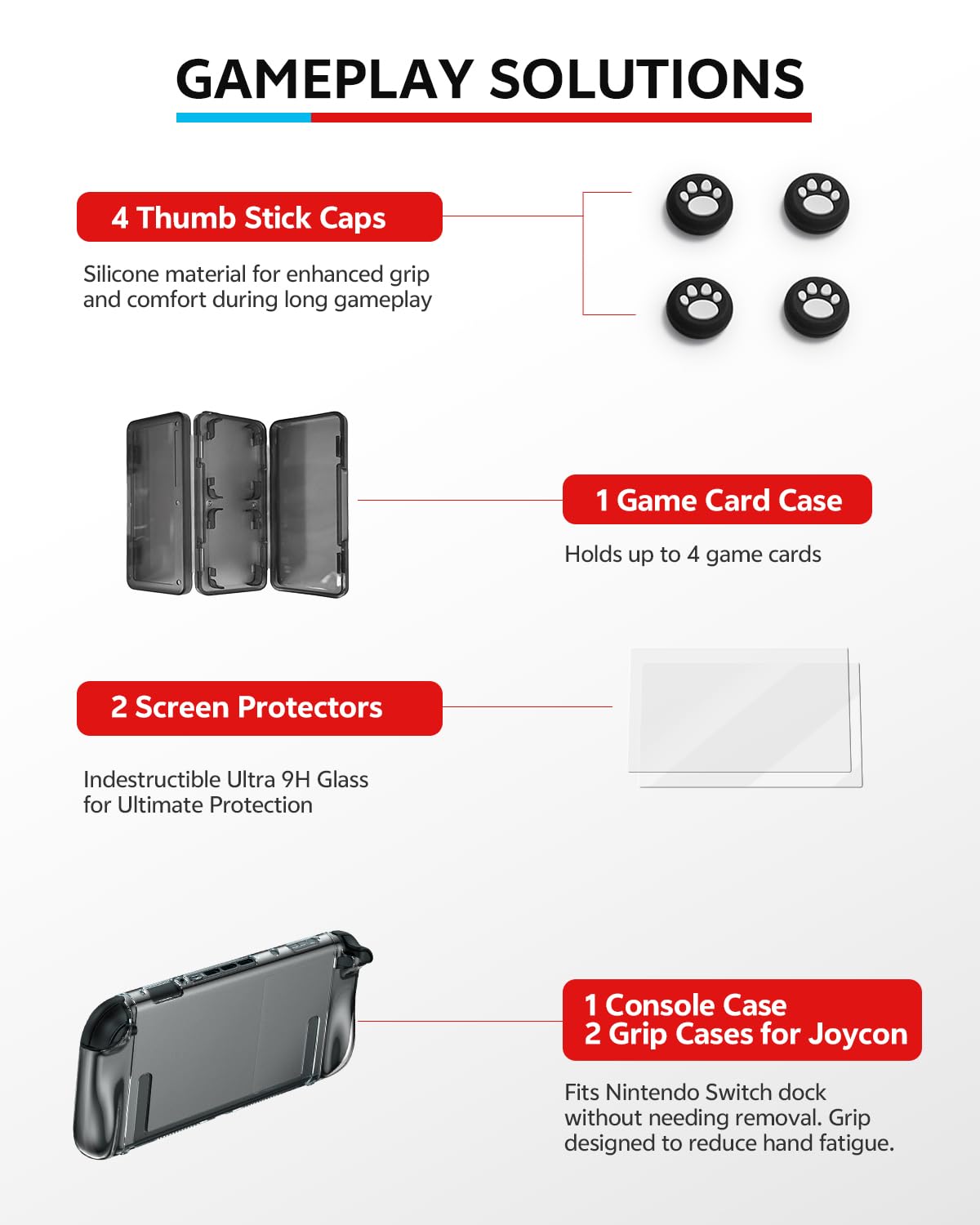 Pro Controllers Accessories Bundle for Nintendo Switch 2 18-in-1: Carrying Case, Screen Protector, Thumb Grip for Joycon, Dockable Console Protective Cover Shell, Steering Wheel, 2025 Switch2 Game Kit - Flex Gamingproduct_type