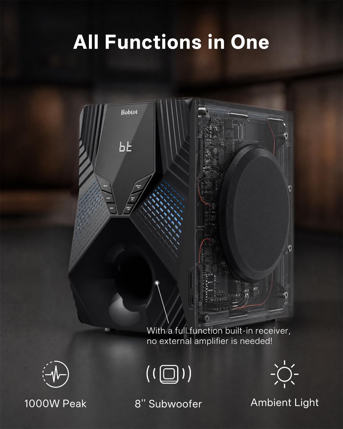 1000W Surround System 5 Wired Satellite Audio Speakers 8 inch Subwoofer 5.1/2.1 Channel Home Theater Deep Bass Support ARC Optical Bluetooth Karaoke Input - Flex Gamingproduct_type