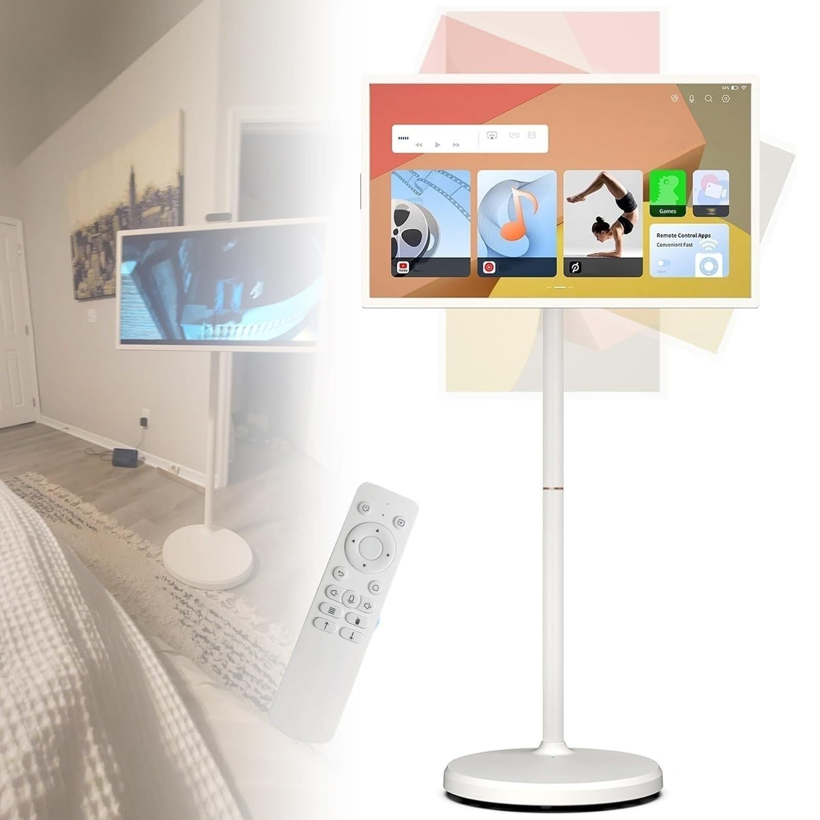1080P Portable Smart Touch Monitor - 24" FHD Display, Full Swivel, Adjustable Rolling Stand, 128GB Storage, Ideal for Home Office, Gaming, and Presentations - Flex Gamingproduct_type