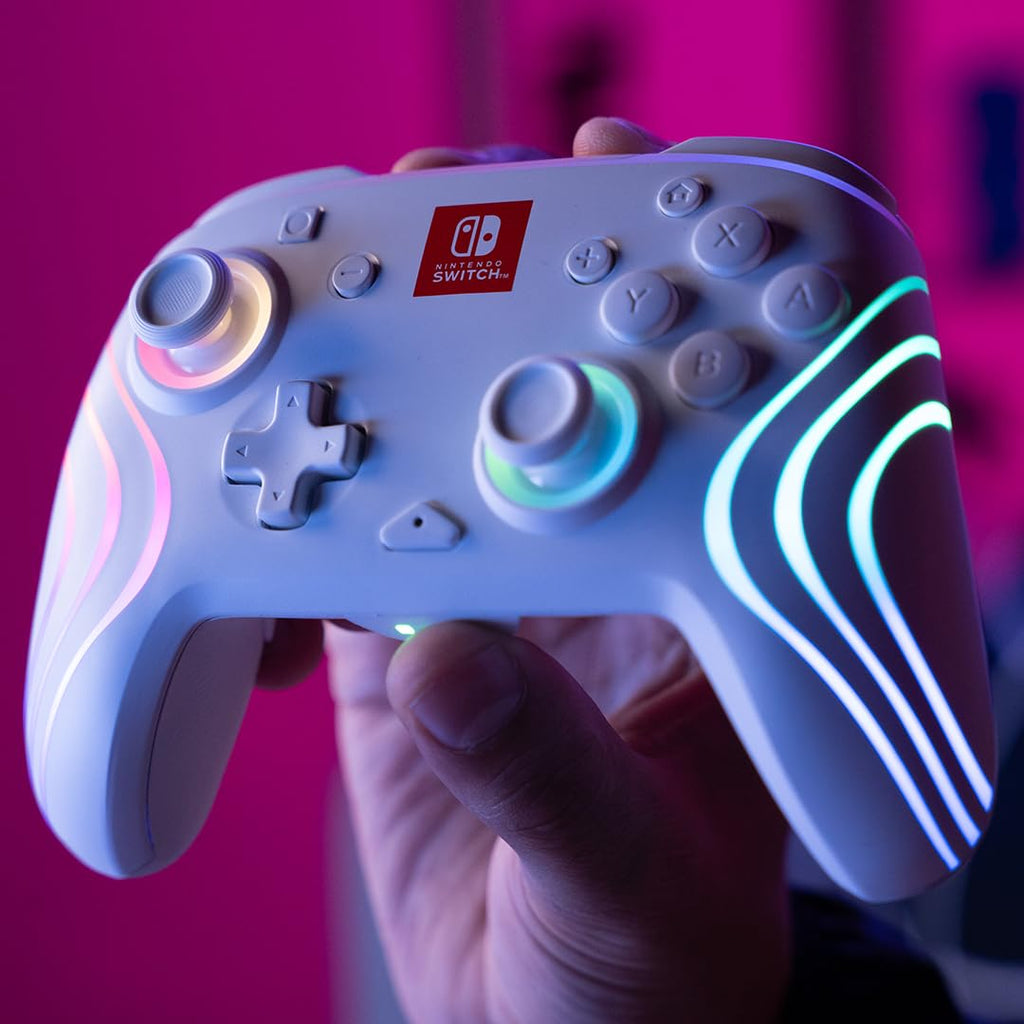 PDP Afterglow Wave Wireless RGB Gaming Controller for Nintendo Switch 2 | Nintendo Switch Lite, OLED, RGB LED Lighting, App Customization, Rechargeable 20-Hr Battery, 2 Mappable Back Buttons, White - Flex Gamingproduct_type