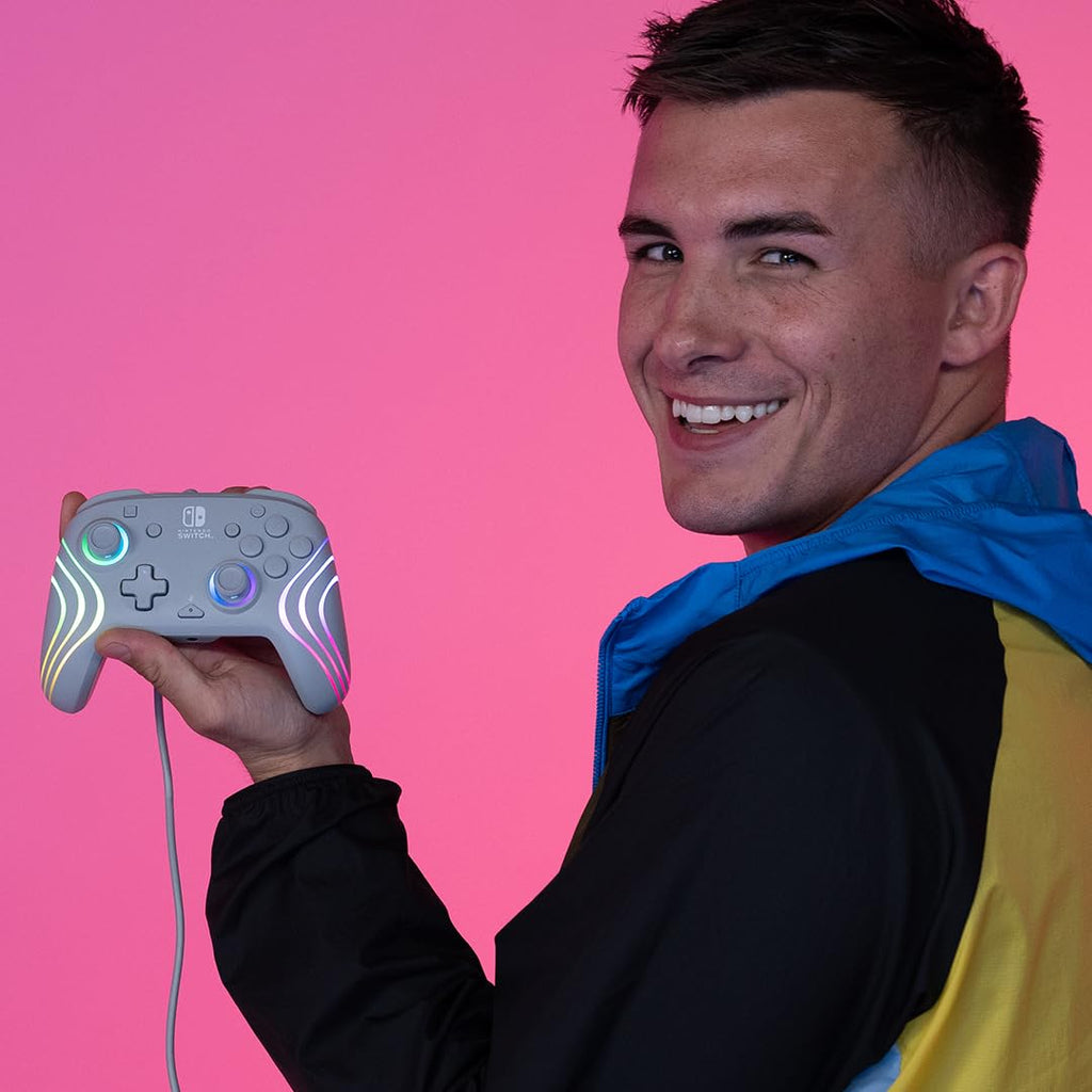 PDP Afterglow Wave Wireless RGB Gaming Controller for Nintendo Switch 2 | Nintendo Switch Lite, OLED, RGB LED Lighting, App Customization, Rechargeable 20-Hr Battery, 2 Mappable Back Buttons, White - Flex Gamingproduct_type