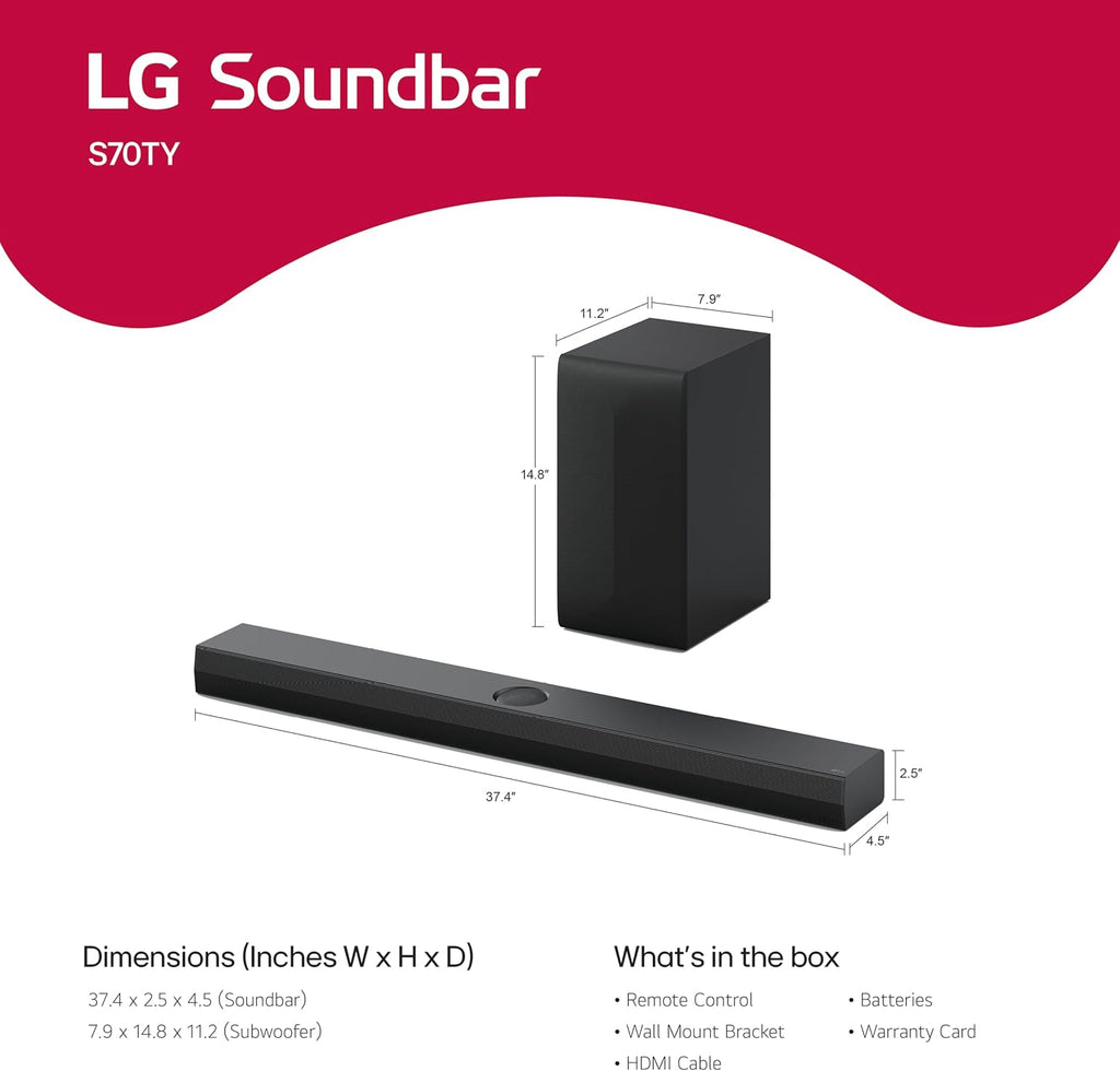 LG S70TY 3.1.1-Channel QNED TV Matching Soundbar, Dolby Atmos, Wow Orchestra, Rear Speaker Ready, Wireless Subwoofer - Flex Gamingproduct_type