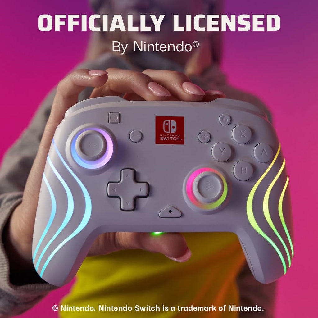 PDP Afterglow Wave Wireless RGB Gaming Controller for Nintendo Switch 2 | Nintendo Switch Lite, OLED, RGB LED Lighting, App Customization, Rechargeable 20-Hr Battery, 2 Mappable Back Buttons, White - Flex Gamingproduct_type