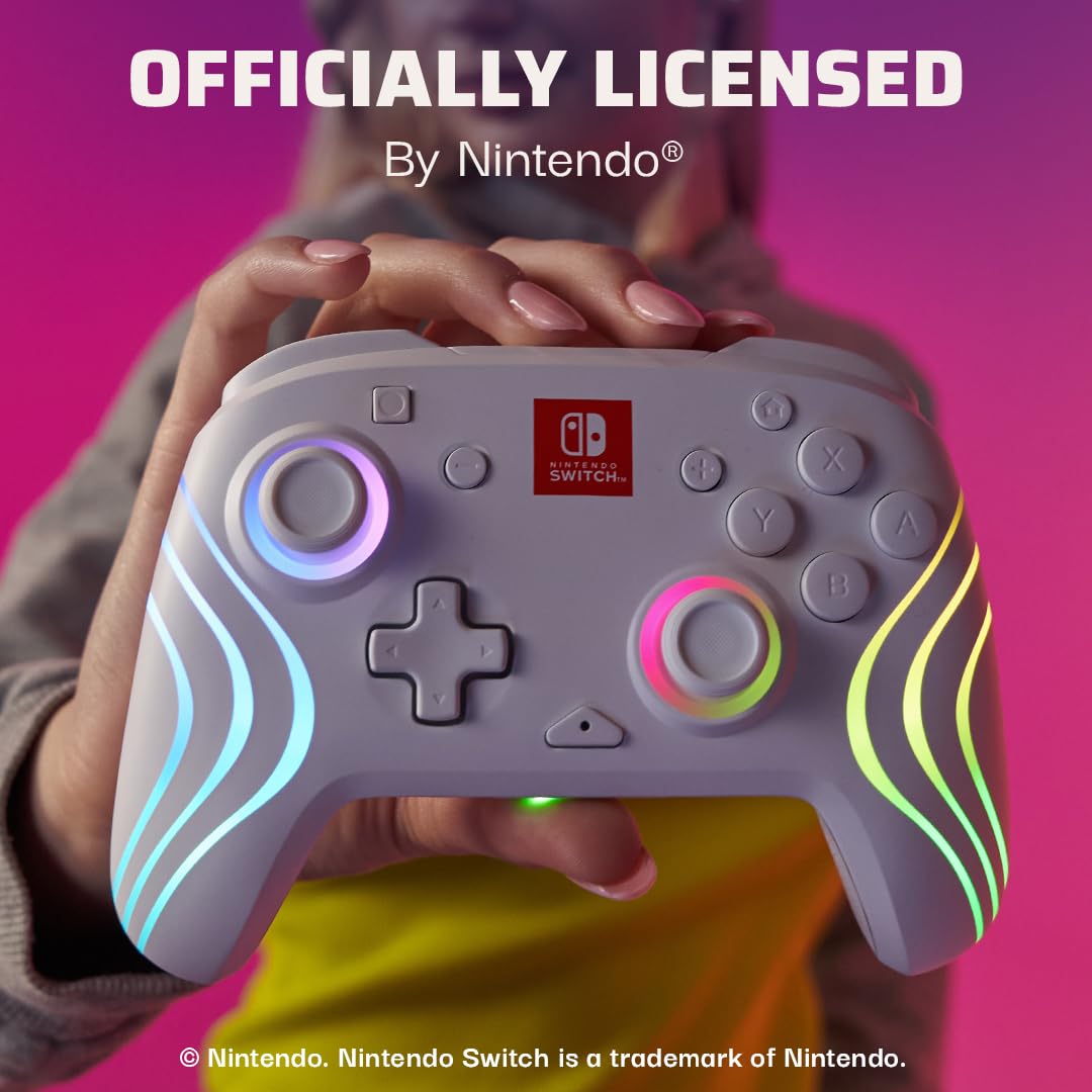 PDP Afterglow Wave Wireless RGB Gaming Controller for Nintendo Switch 2 | Nintendo Switch Lite, OLED, RGB LED Lighting, App Customization, Rechargeable 20-Hr Battery, 2 Mappable Back Buttons, White - Flex Gamingproduct_type