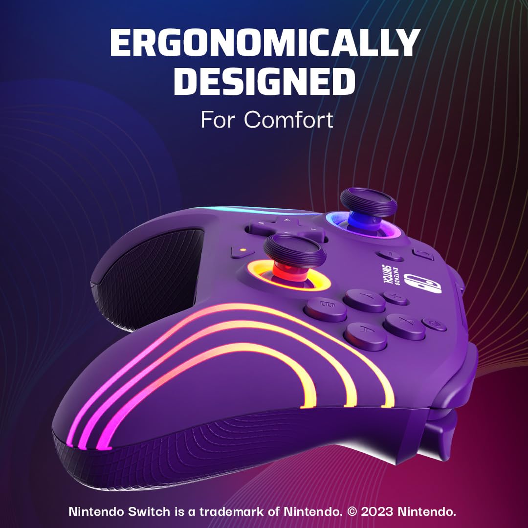 PDP Afterglow Wave Wireless RGB Gaming Controller for Nintendo Switch 2 | Nintendo Switch Lite, OLED, RGB LED Lighting, App Customization, Rechargeable 20-Hr Battery, 2 Mappable Back Buttons, White - Flex Gamingproduct_type