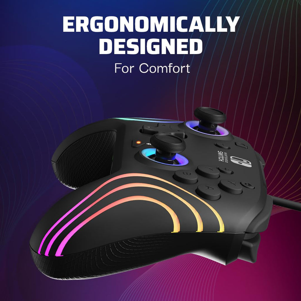 PDP Afterglow Wave Wireless RGB Gaming Controller for Nintendo Switch 2 | Nintendo Switch Lite, OLED, RGB LED Lighting, App Customization, Rechargeable 20-Hr Battery, 2 Mappable Back Buttons, White - Flex Gamingproduct_type