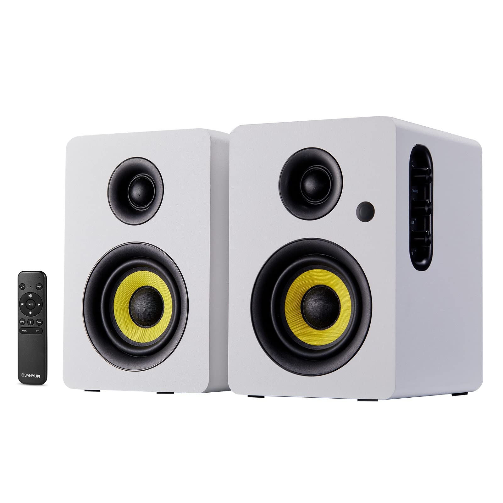 Sanyun SW208 3" Active Bluetooth 5.0 Bookshelf Speakers – 60W Carbon Fiber Speaker Unit - Built-in 24bit DAC - Dynamic 3D Surround Sound – 2.0 Computer PC Monitor Gaming Speakers (Pair, Black) - Flex Gamingproduct_type
