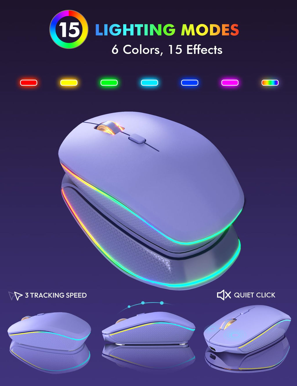 Wireless Keyboard and Mouse Combo, RGB Backlit, Rechargeable & Light Up Letters, Full-Size, Soft Typing, Sleep Mode, 2.4GHz Quiet Keyboard Set for Mac, Windows, Laptop, PC, Trueque KM42Pro (Black) - Flex Gamingproduct_type