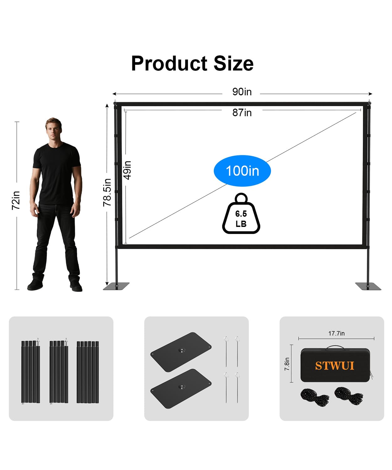 STWUI Outdoor-Projector-Screen-with-Stand - 120 inch Portable Projector Screen Indoor Outdoor Projector Screens 16:9 4K HD Lightweight Movie Screen with Carry Bag for Backyard Movie Night - Flex Gamingproduct_type