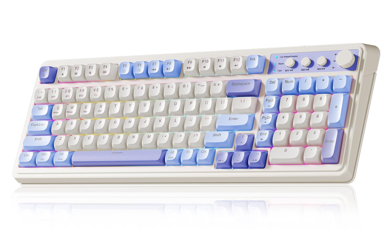 AULA 99 Key Keyboard, Wireless Gaming Keyboard Bluetooth Computer Keyboards Creamy Cute with Number Pad RGB Backlit Tri-Mode BT/2.4GHz/USB-C - Pink - Flex Gamingproduct_type