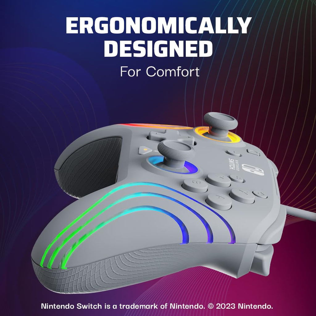 PDP Afterglow Wave Wireless RGB Gaming Controller for Nintendo Switch 2 | Nintendo Switch Lite, OLED, RGB LED Lighting, App Customization, Rechargeable 20-Hr Battery, 2 Mappable Back Buttons, White - Flex Gamingproduct_type