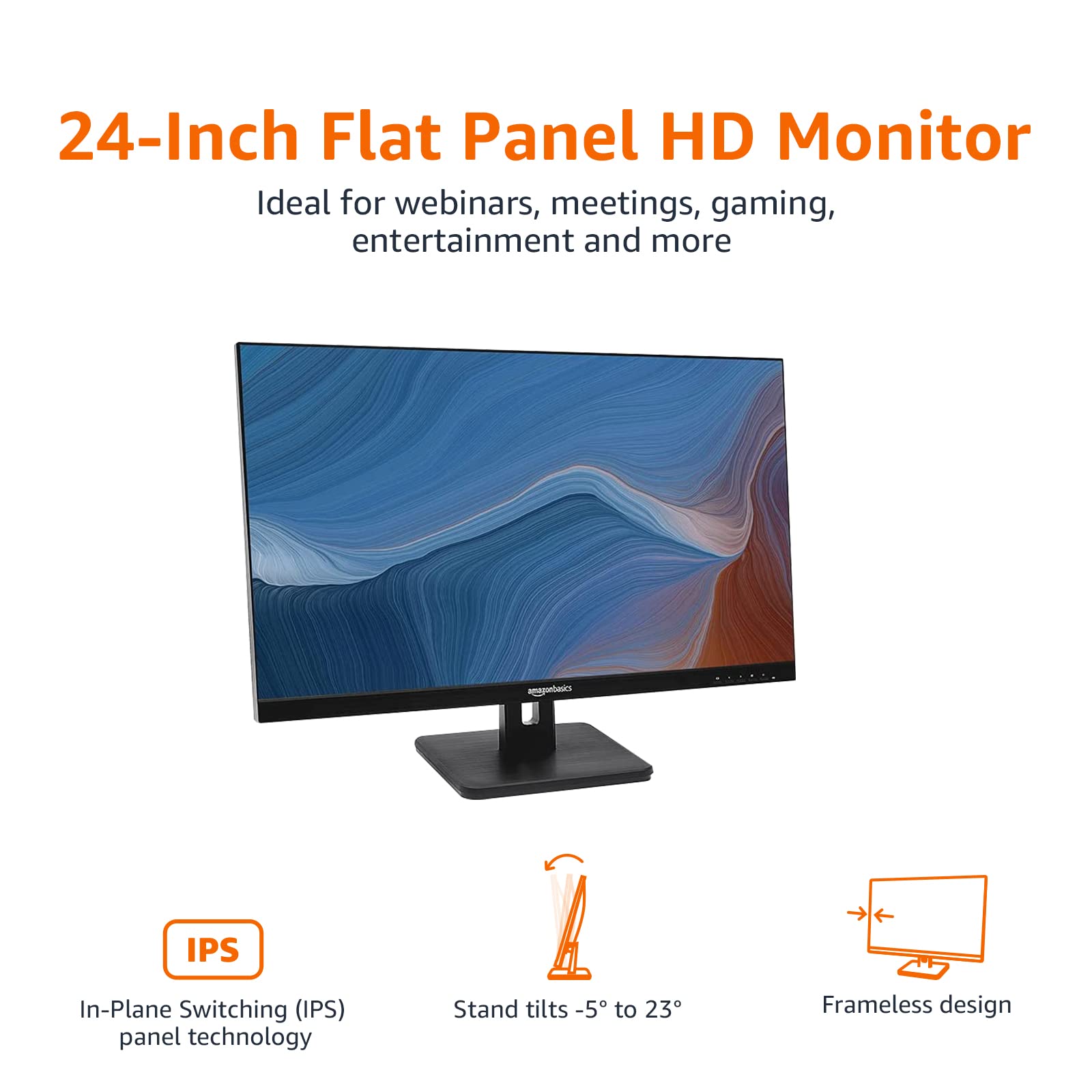 Amazon Basics 24-inch Full HD IPS Monitor, 75 Hz, 1080P, HDMI, Display Port and VGA Input, Adjustable Stand, VESA Compatible, Built-in Speakers for Office and Home, Black - Flex Gamingproduct_type