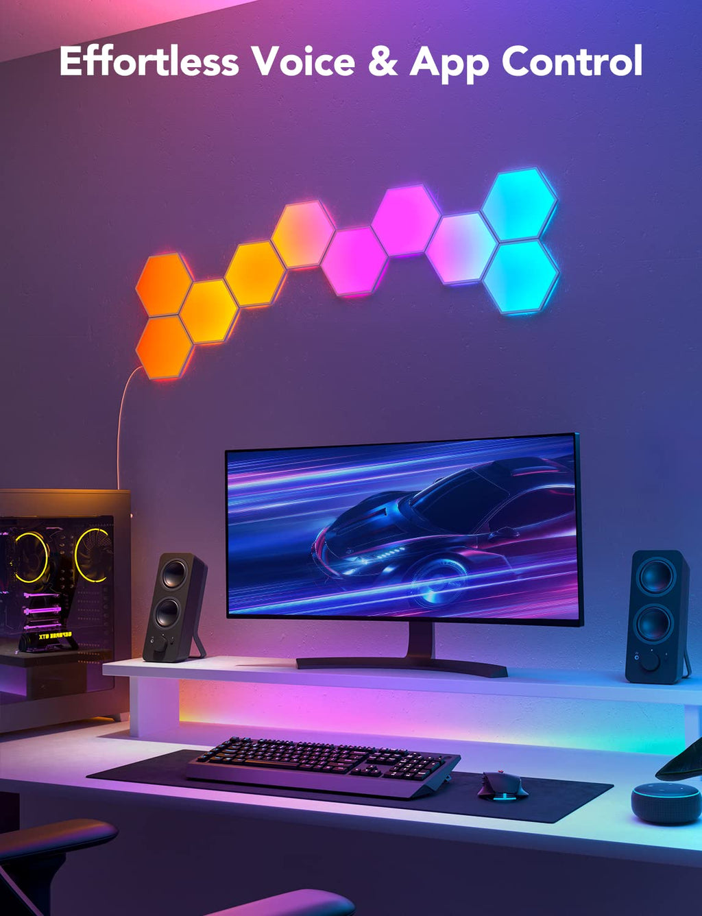 Govee Glide Hexa Light Panels, RGBIC Hexagon LED Wall Lights, Wi-Fi Smart Home Creative Wall Lights with Music Sync, Works with Alexa Google Assistant for Indoor Gaming Decor, 10 Pack - Flex Gamingproduct_type