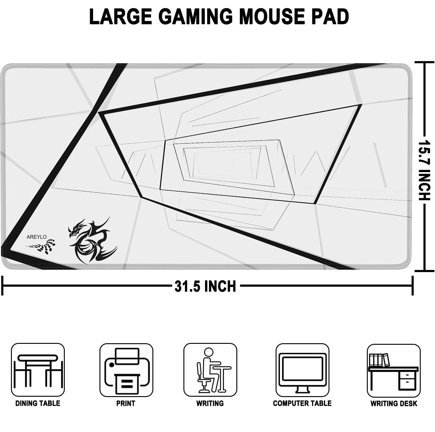 Large Gaming Mouse Pad, Waterproof Extra Large Mousepad with Stitched Edges, 31.5" x 15.7" Non-Slip Rubber Base Office Big Long Keyboard Pad for Office Gamer Home XXL, Black - Flex Gamingproduct_type
