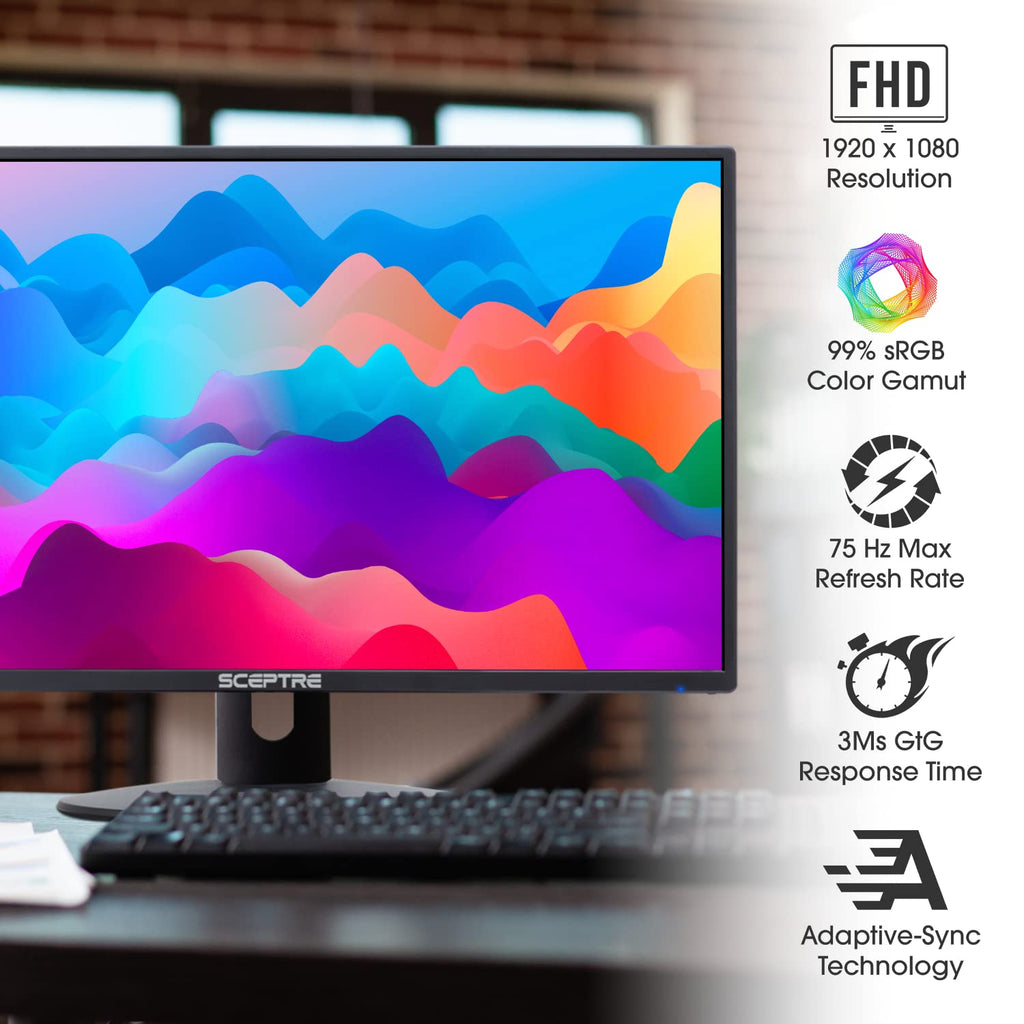 Sceptre Curved 27-inch Prime Monitor up to 100Hz 1080p, HDMI x2, VGA, 99% sRGB, Built-in Speakers, R1500, Machine Black 2025 (C275W-1920RN Series) - Flex Gamingproduct_type