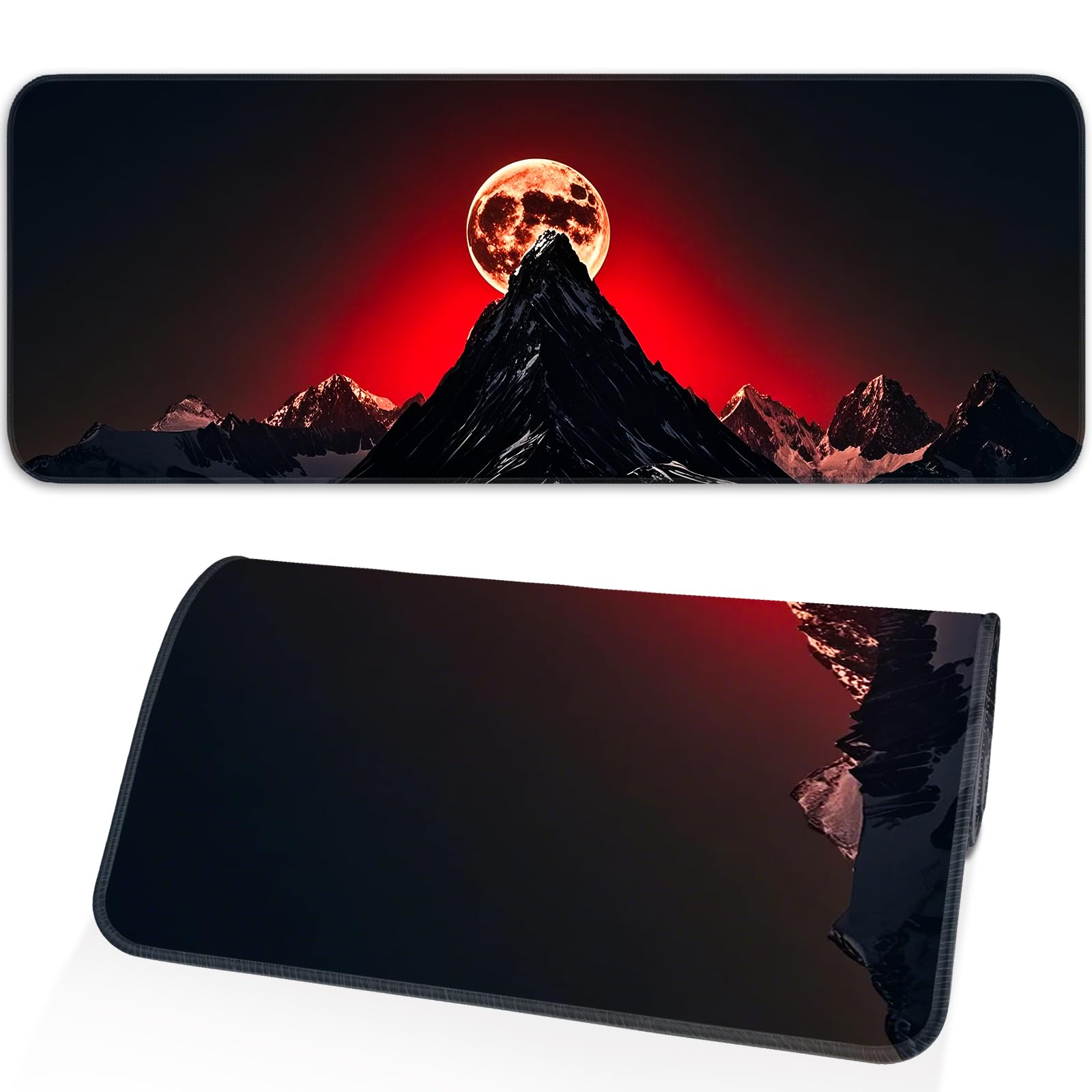 Japanese Dark Red Moon Gaming Mouse Pad, Extended Mouse Pad with Non-Slip Base, Full Keyboard Pad with Stitched Edges, Large Desk Pad for Gaming, Office, Home 31.5 x 11.8 Inch - Flex Gamingproduct_type