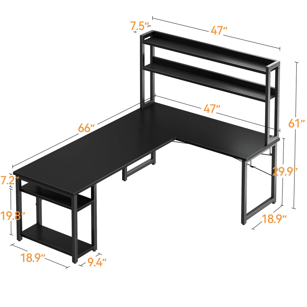 ODK 53" L Shaped Gaming Desk with Hutch & Headphone Hook, Corner Computer Table with Storage Shelves for Home Office, Black - Flex Gamingproduct_type