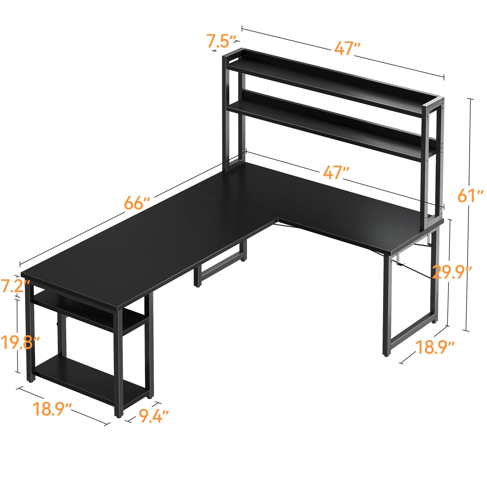 ODK 53" L Shaped Gaming Desk with Hutch & Headphone Hook, Corner Computer Table with Storage Shelves for Home Office, Black - Flex Gamingproduct_type