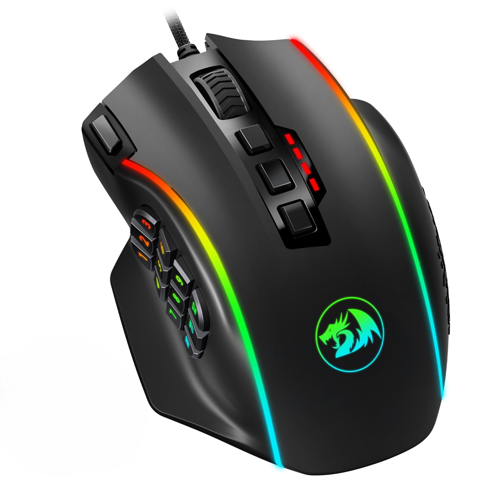 Redragon Gaming Mouse, MMO Mouse Gaming UP 12400 DPI, 19 Macro Programmable Buttons, RGB Mouse with 12 Side Buttons, 8 * 2.4g Weight Tuning for PC Laptop MOBA FPS, M901K, Black - Flex Gamingproduct_type