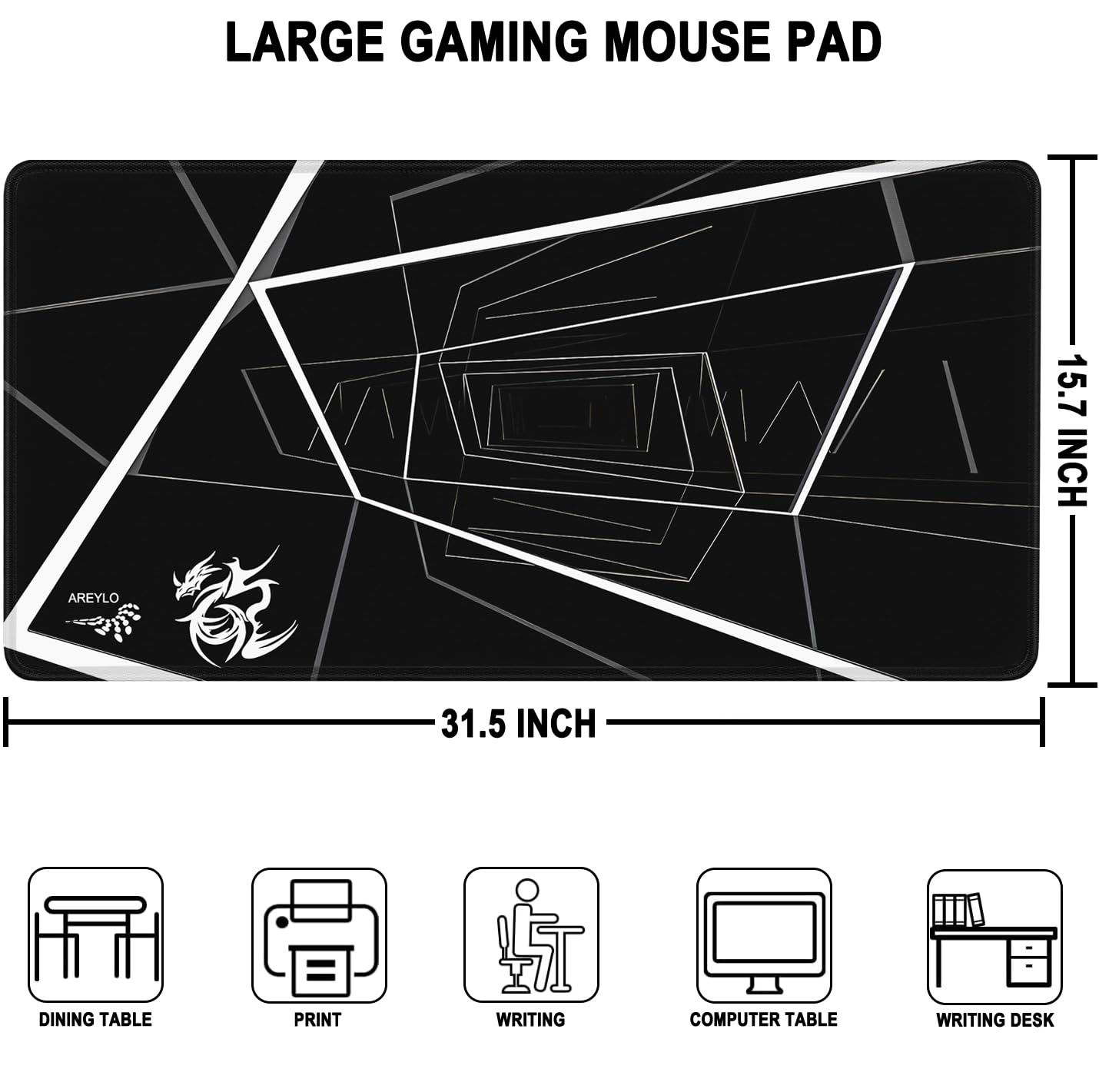 Large Gaming Mouse Pad, Waterproof Extra Large Mousepad with Stitched Edges, 31.5" x 15.7" Non-Slip Rubber Base Office Big Long Keyboard Pad for Office Gamer Home XXL, Black - Flex Gamingproduct_type
