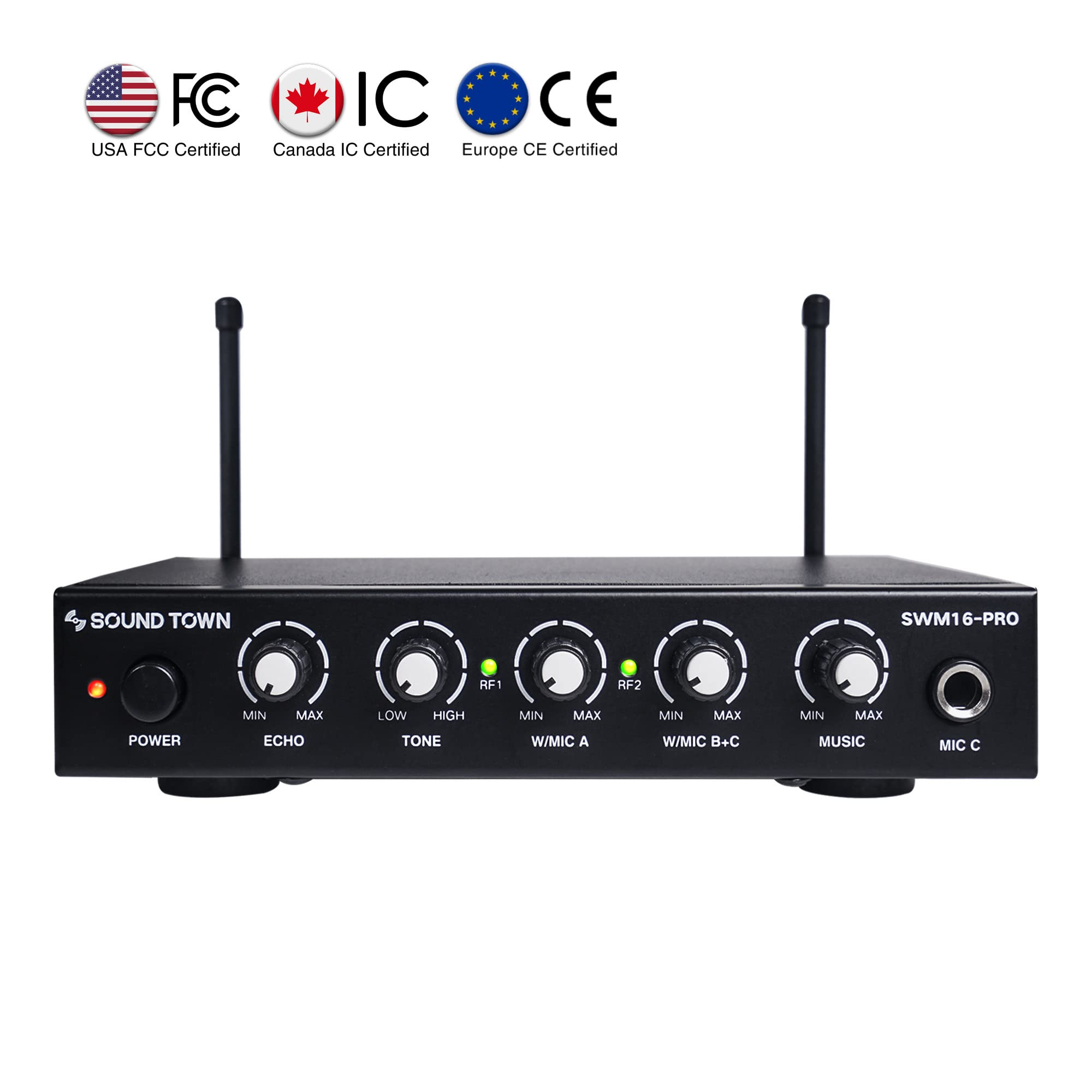 Sound Town Wireless Microphone Karaoke Mixer System with HD Audio Return Channel, Optical (Toslink), AUX, Supports Smart TV, Media Box, PC, Bluetooth, Soundbar, Receiver (SWM16-MAX) - Flex Gamingproduct_type