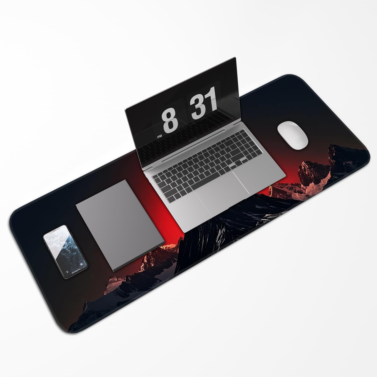 Japanese Dark Red Moon Gaming Mouse Pad, Extended Mouse Pad with Non-Slip Base, Full Keyboard Pad with Stitched Edges, Large Desk Pad for Gaming, Office, Home 31.5 x 11.8 Inch - Flex Gamingproduct_type
