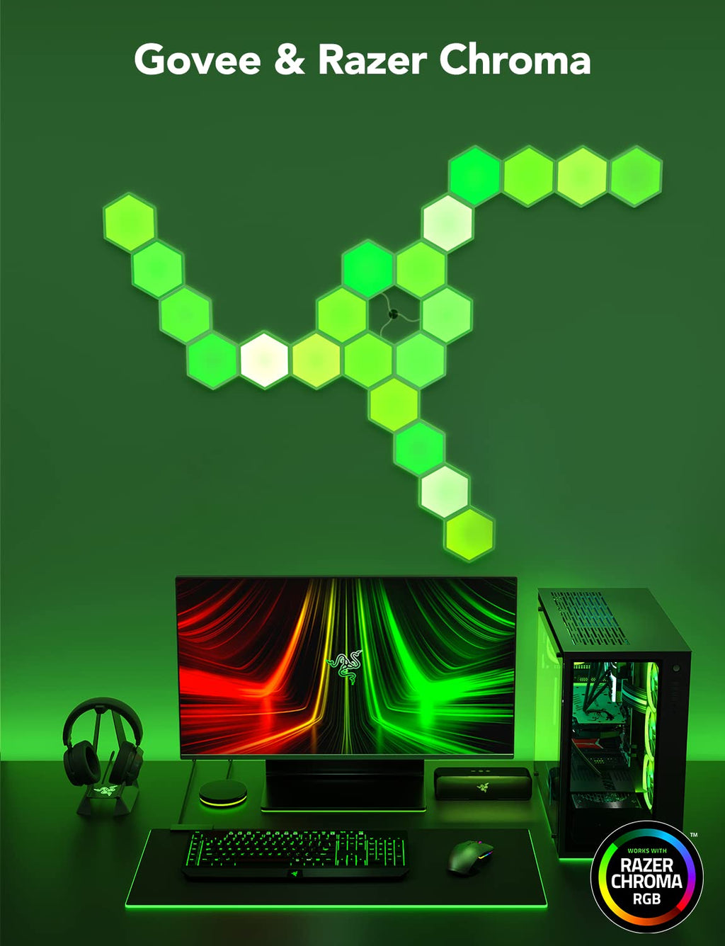 Govee Glide Hexa Light Panels, RGBIC Hexagon LED Wall Lights, Wi-Fi Smart Home Creative Wall Lights with Music Sync, Works with Alexa Google Assistant for Indoor Gaming Decor, 10 Pack - Flex Gamingproduct_type