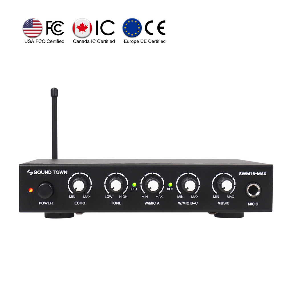 Sound Town Wireless Microphone Karaoke Mixer System with HD Audio Return Channel, Optical (Toslink), AUX, Supports Smart TV, Media Box, PC, Bluetooth, Soundbar, Receiver (SWM16-MAX) - Flex Gamingproduct_type