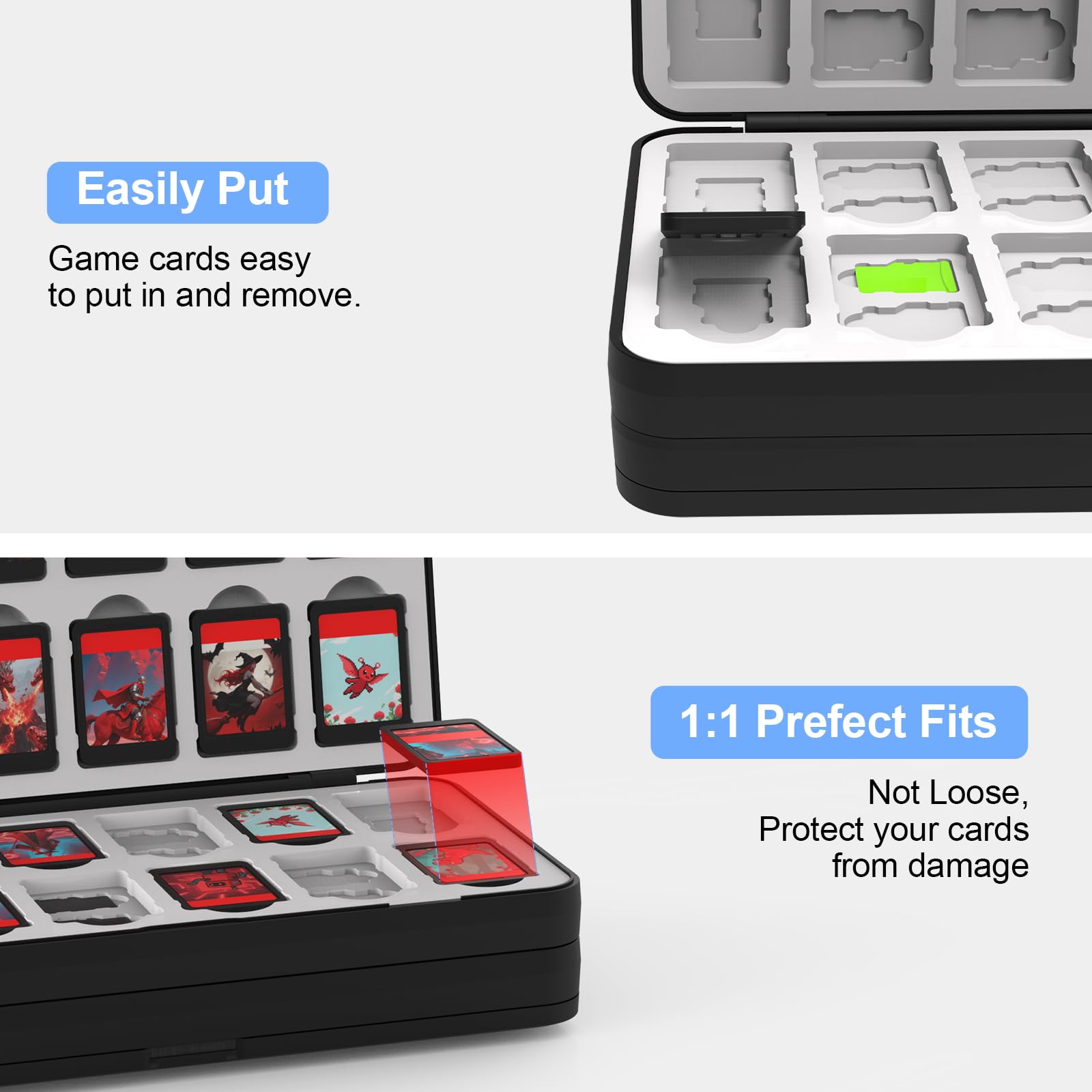 QuoLumPIA 96 Game Case - for Nintendo Switch 2/OLED/Lite Cartridge storage with 96 Game Card Slots & 160 Micro SD Card Slots, Black, Hard Shell, Silicone Lining, Magnetic snap, Travel, Gift, Party - Flex Gamingproduct_type
