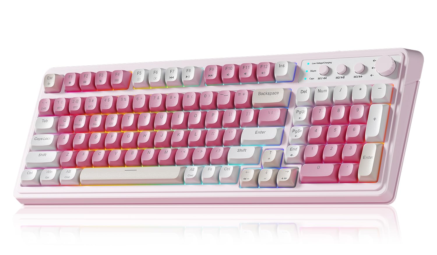 AULA 99 Key Keyboard, Wireless Gaming Keyboard Bluetooth Computer Keyboards Creamy Cute with Number Pad RGB Backlit Tri-Mode BT/2.4GHz/USB-C - Pink - Flex Gamingproduct_type