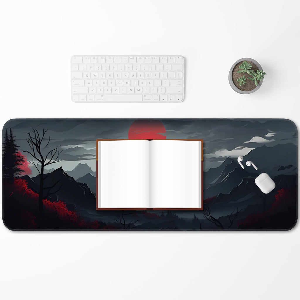 Japanese Dark Red Moon Gaming Mouse Pad, Extended Mouse Pad with Non-Slip Base, Full Keyboard Pad with Stitched Edges, Large Desk Pad for Gaming, Office, Home 31.5 x 11.8 Inch - Flex Gamingproduct_type
