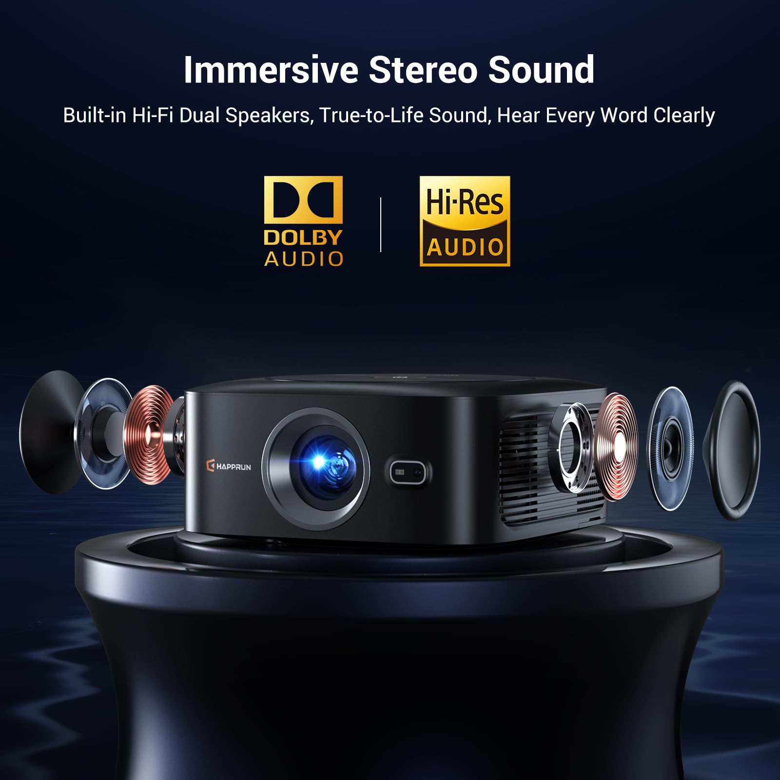 1500 ANSI Official Licensed Google TV Smart Projector, HAPPRUN 4K Full HD Home Theater with Auto Focus, Dolby Sound, Wi-Fi Bluetooth, Built-in Apps, Compatible with Phone & PC, Indoor & Outdoor Use - Flex Gamingproduct_type